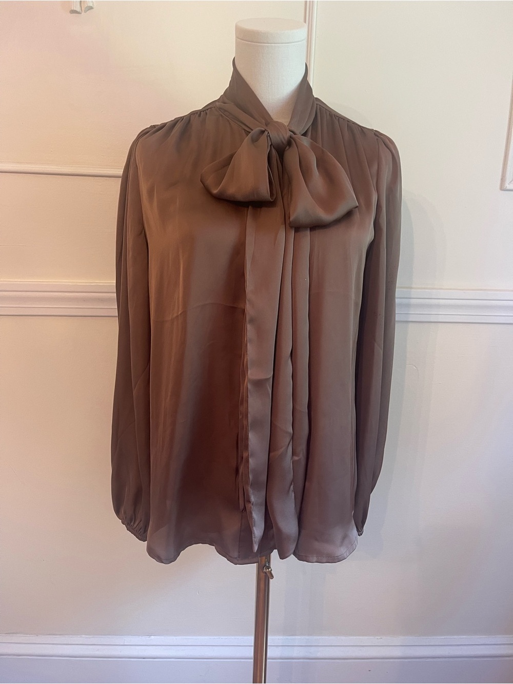eva mendes for New York & Company Brown Tie-Neck Blouse
